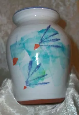 Buy Vintage Irish Hand Painted Blue Floral White Terracotta Art Pottery Vase Ireland • 15.34£