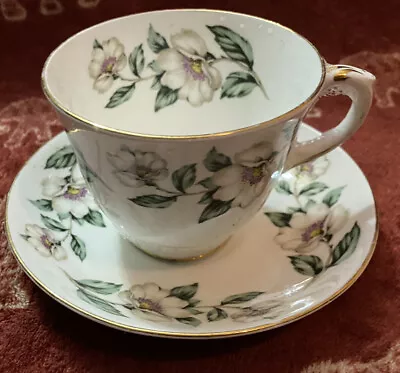 Buy Crown Staffordshire Cup And Saucer Bone China White And Green Floral • 4.99£
