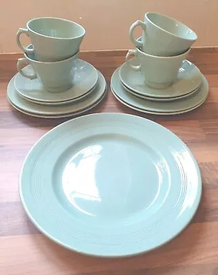 Buy 4 X Woods Ware Beryl Trios - Cups Saucers Plates - Green WW2 Utility Ware • 15.99£