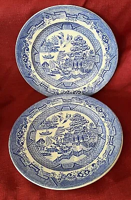 Buy Royal Stafford Blue Willow Salad Dessert Plates Pair Bone China ENGLAND Vintage • 43.22£