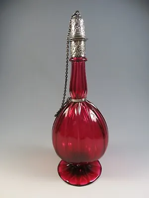 Buy Antique Cranberry Glass Hallmarked Silver Decanter 1883 • 365£