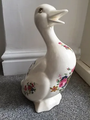 Buy Vintage KLM Staffordshire Ceramic Duck Figurine In Cream And Floral • 24.95£