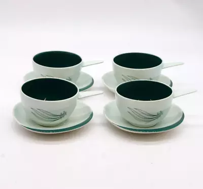 Buy CARLTON WARE Set Of 4 Tea Cups & Saucers / Bowl With Handle Green Windswept • 4.99£