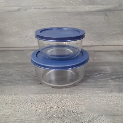 Buy Pyrex 7201 1-Qt And 7200 2-Cups Glass Food Storage Bowls Bundle With Blue Lids • 18.92£