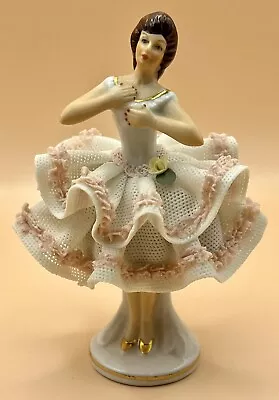 Buy German Volkstedt Dresden Lace Porcelain Ballerina Dancing Lady Girl Figurine • 108.58£