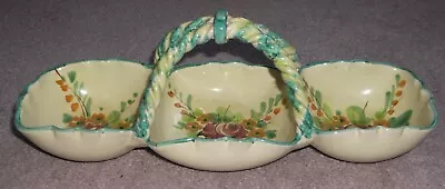 Buy Vintage Faience Partitioned Nibbles/Nut Dish With Handle • 9.99£