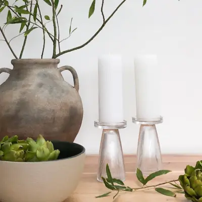 Buy Clear Glass Ribbed Candleholder - Set Of 2 • 15.95£