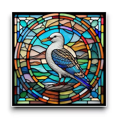 Buy LARGE Seagull Bird Square Stained Glass Window Vibrant Vinyl Sticker Decal • 8.95£