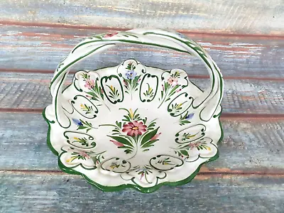Buy Vintage RCCL Hand Painted Porcelain Floral Basket Bowl With Handle From Portugal • 19.99£