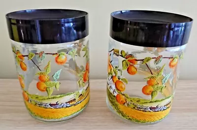 Buy Pair Of Vintage Cerve Glass Storage Jars Canisters Orange Grove Design • 15£