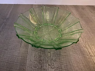 Buy Vintage Glass Green Bowl Art Deco Fruit Bowl • 15£