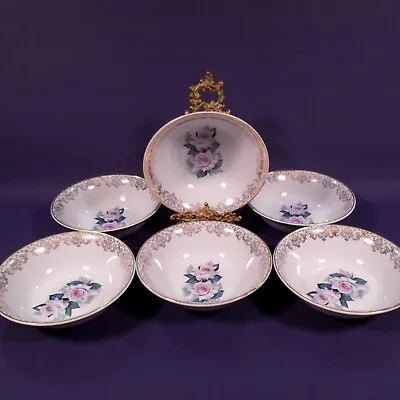 Buy Alfred Meakin Glo-White Pink Rose Gilded 12 CT Gold Edge Cereal Bowls X 6 • 30£