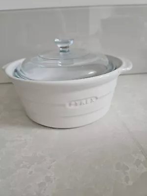 Buy Round Deep Pyrex Dish Casserole White With Clear Lid • 7.99£
