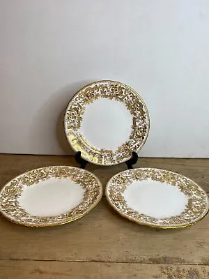 Buy Set Of 3 Minton Porcelain (97694) Ivory & Gold Floral Border 8.75  Plates • 42£