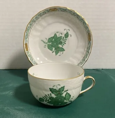 Buy VTG Herend Hungary Apponyi Chinese Bouquet Green Gold Canton Tea Cup & Saucer • 93.92£