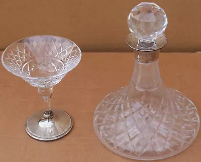 Buy Heavy Quality Hallmarked Silver Cut Glass Decanter & Hallmarked Based Glass • 1.20£