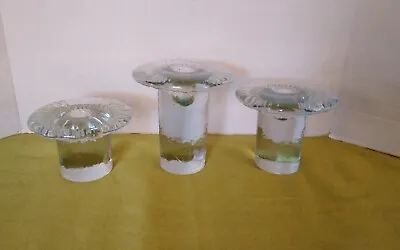 Buy Vintage Set Of 3 BLENKO MCM Candle Holders Clear Ice Glass Taper Mushroom Shape • 45.42£