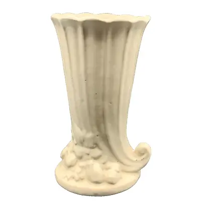 Buy McCoy Art Pottery Matte White Leaves And Berries Cornucopia Vase  8 1/8  Vintage • 26.52£