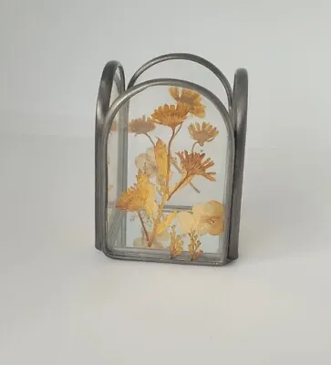 Buy Vintage Retro 70s Dried Pressed Flowers Lead Glass Candle Holder Votive Boho • 6£