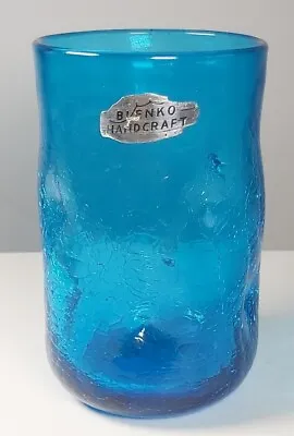 Buy Blenko Glass 418S Pinched Crackle Tumbler Blue 4.5 Inches Tall • 30£