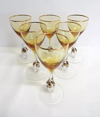 Buy Vintage Czechoslovakian Jozef Stanik Gold Ball Amber Glasses - Set Of 6 - EUC • 42.52£