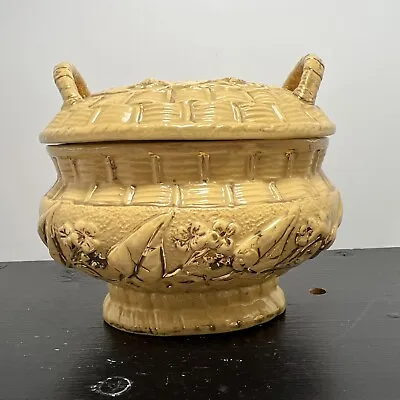 Buy Vintage Eichwald Pottery Ceramic Basket Covered Candy Dish Yellow With Gold Trim • 37.92£