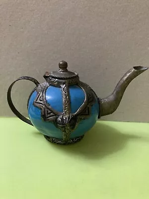 Buy Moroccan Style Teapot: Blue Pottery & Encased In Metal • 14.99£