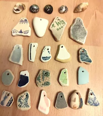 Buy 20 Sea Glass Pottery Pieces Vintage Chunky  Drilled Jewellery Pendant Necklace • 9.99£