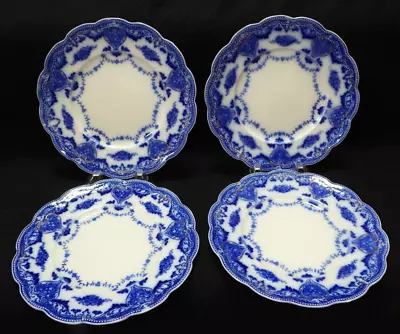 Buy LOT Of 4 Antique W.H. Grindley Flow Blue 8  Salad Plates Gold Accent • 43.18£