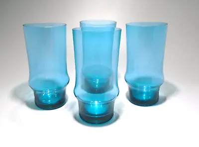 Buy 4 Vintage Teal Turquoise Drinking Glasses Tumblers, 1960s 1970s Retro • 22.95£