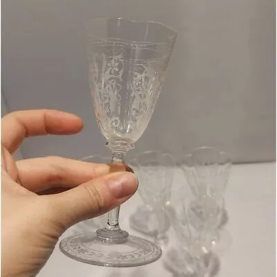 Buy J. & L. Lobmeyr Antique Glasses Etched Crystal Unique Austria Floral Set Of 5 • 120.06£