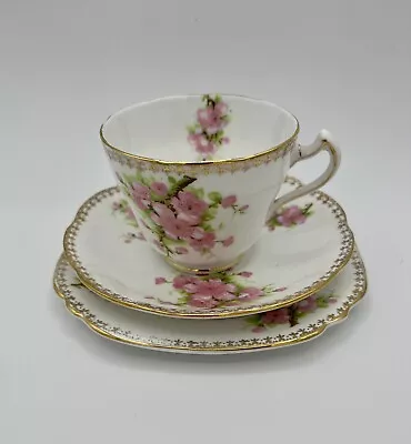 Buy Trentham Royal Crown Pottery Vintage Pink Blossom Trio Cup Saucer Cake Plate • 12£