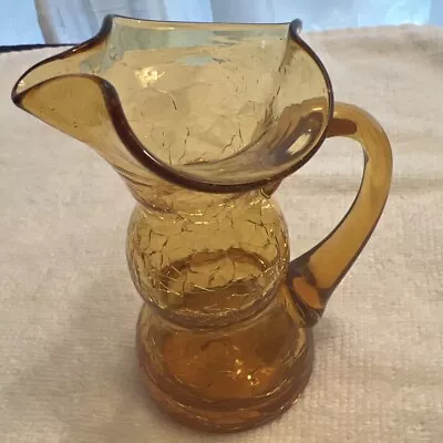 Buy 4  Vintage Amber Crackled Glass Pitcher Vase Hand Crafted Art Glass   • 14.17£
