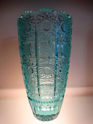 Buy Crystal Bohemian Cut Glass Vase.Pale Blue • 8£