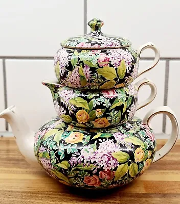 Buy Rare 1930s Lord Nelson Ware Black Beauty Chintz Stacking Tea Set For One A/F • 69£