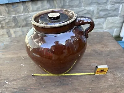 Buy Antique Vintage Stoneware Pottery Bean Pot #6 With Handle Brown Finish - Fine • 47.98£