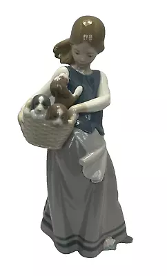 Buy LLadro  Little Dogs On Hip  Figurine 1311 Girl Holding Puppies In Basket Mint • 205.42£