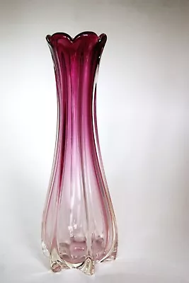 Buy Vintage Art Glass Swung Style Vase Purple To Clear • 21.58£