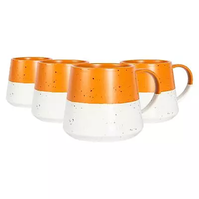 Buy 4x Dipped Flecked Stoneware Belly Mugs Rustic Tea Cups Set 370ml Burnt Orange • 15£