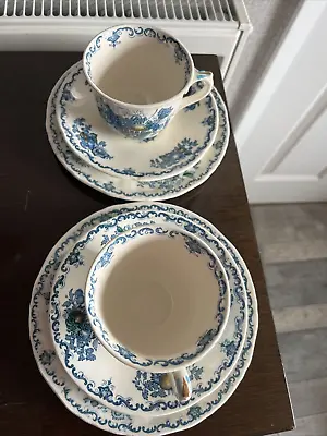 Buy A Pair Of Vintage Masons Blue Fruit Basket Cup Saucer Plate Trio S • 18£