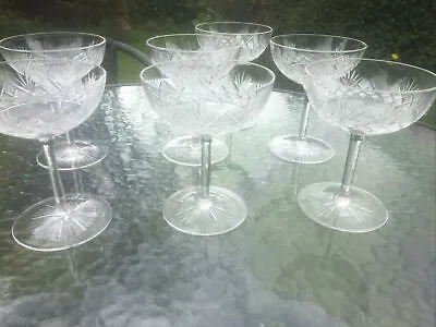 Buy Antique Cut Glass Champagne Martini Coupes Elegant Set Of 7 Glasses Very Pretty • 280£