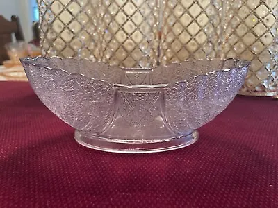 Buy Vintage Amethyst Depression Glass Crackle Scalloped Edge Oval Candy Trinket Bowl • 19.18£