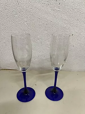 Buy Pair Of Vintage Colbalt Blue Stem Flute Champagne Class Glasses • 22.37£