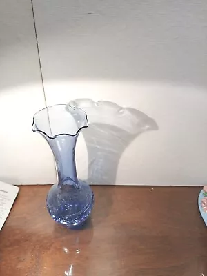 Buy Vintage Tall Blue Crackle Glass Vase Fluted Ruffle Rim 8   Tall • 15.55£
