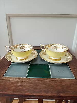 Buy Paragon China Double Warrant - Pair Of Cups And Saucers; Yellow And Gold • 50£