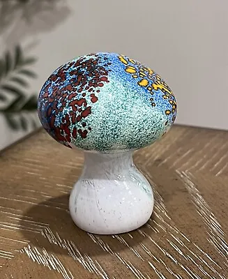 Buy Isle Of Wight Style Glass Blue White Speckled Mushroom Toadstool Paperweight • 38.42£