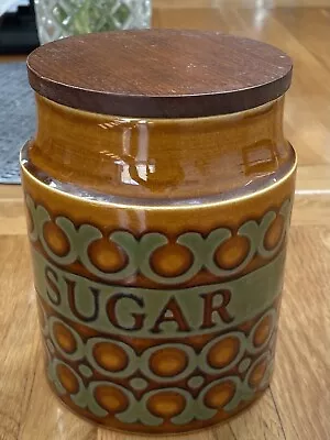 Buy Sugar Storage Jar Hornsea Bronte 15.5cm Canister Wooden Lid 1972 -Vintage • 18.50£