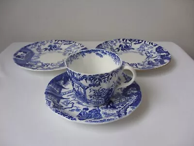 Buy Royal Crown Derby Mikado Cup And Saucer With 2 Plates Old Green Back Stamp • 12£