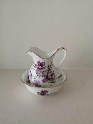 Buy Vintage Hammersley Victorian Violets Miniature Bone China Wash Jug & Bowl - Vgc • 11.99£