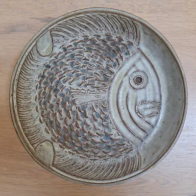Buy Handmade Textured Stoneware Plate 25cm Style Fish Pattern Vintage • 11.99£